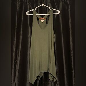 Cupio Olive Green V-Neck Handkerchief Hem Tank
